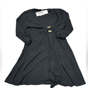 Bromelia Swim Black Draped Cover-Up Dress Wicker Hardware Size XS NWT